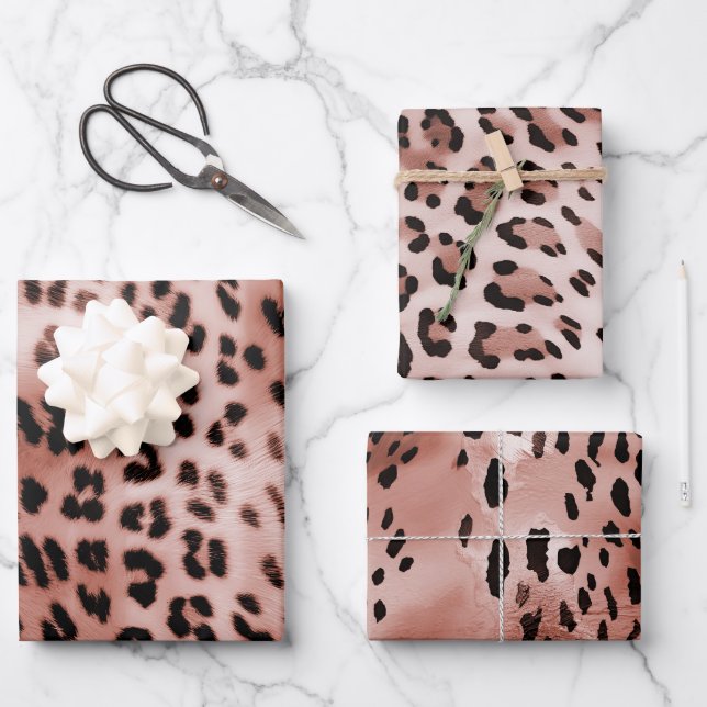 Rose Blush Pink Leopard Wrapping Paper Sheet (Front)