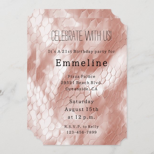 Rose Blush Pink Snake Skin Invitation (Front/Back)