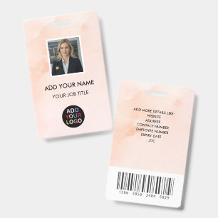 Rose Blush Pink Watercolor Employee Photo ID badge