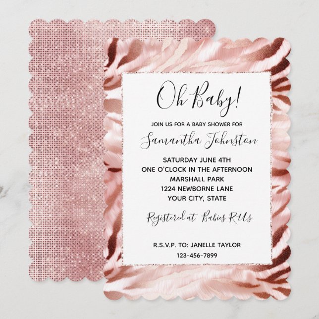 Rose Blush Pink Zebra Invitation (Front/Back)