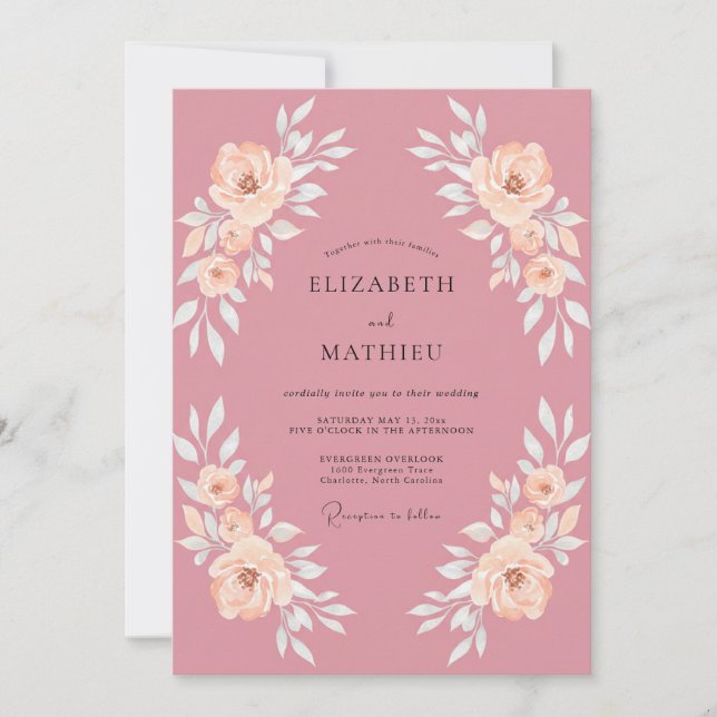 Rose Blush Romantic Floral Wedding Invitation (Front)