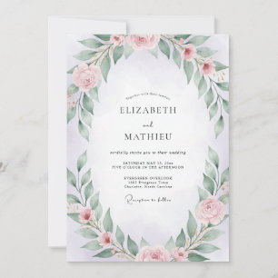 Rose Blush Sage Wreath Wedding Invitation