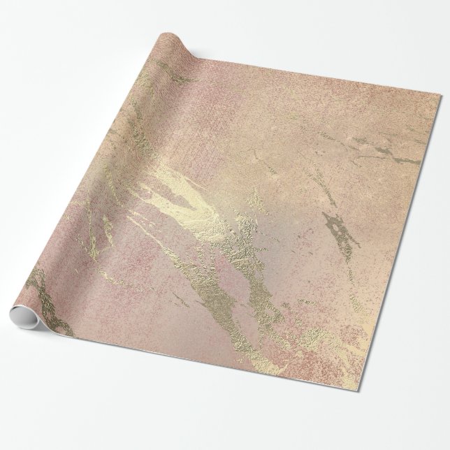 Rose Blush Strokes Skin Gold Marble Spark Wrapping Paper (Unrolled)
