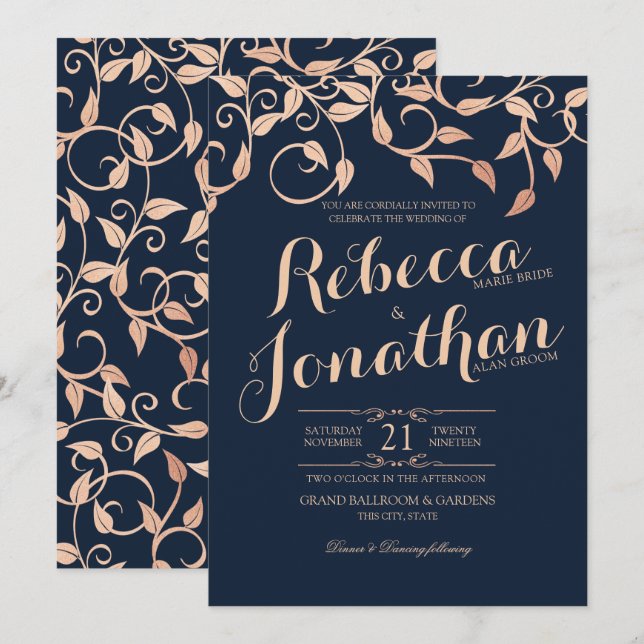 Rose Blush Vine and Leaves Wedding Invitation (Front/Back)