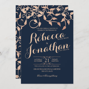 Rose Blush Vine and Leaves Wedding Invitation