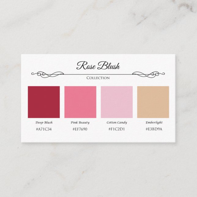 Rose Blush Wedding Collection Colour Swatch Card  (Front)