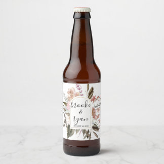Rose Boho Wedding Beer Bottle Label