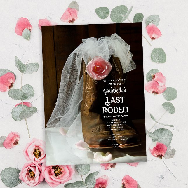 Rose Boots Last Rodeo Western Bachelorette Party Invitation (Creator Uploaded)