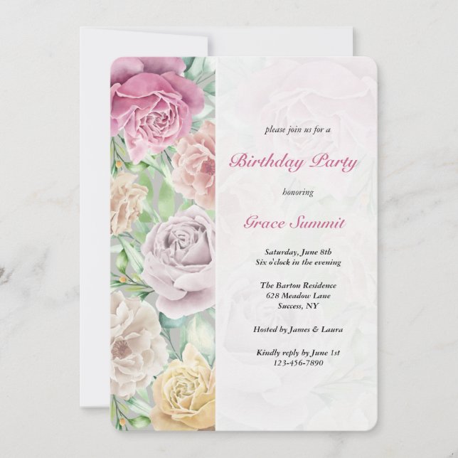 Rose Border Birthday Party Invitations (Front)