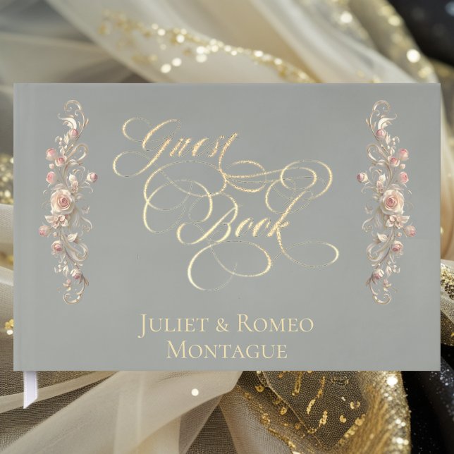 Rose Border & Heart Monogram - Sage Guest Book (Creator Uploaded)