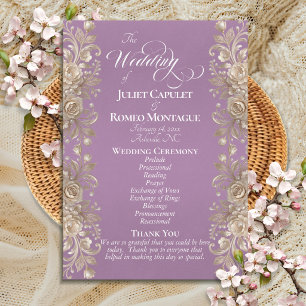 Rose Border on Lavender - Wedding Programme