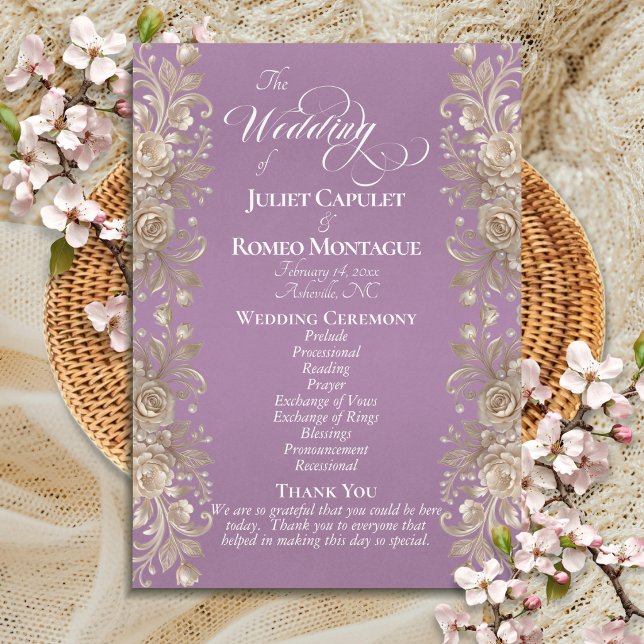 Rose Border on Lavender - Wedding Programme (Creator Uploaded)