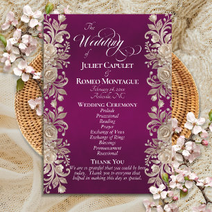Rose Border on Plum - Wedding Programme