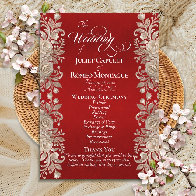 Rose Border on Red - Wedding Programme (Creator Uploaded)