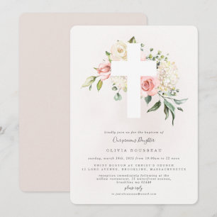 Rose Bouquet Baptism Christening Invitation