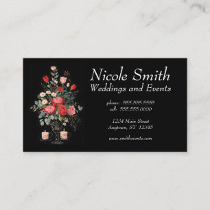 Rose Bouquet & Candles Wedding Planner Events  Business Card