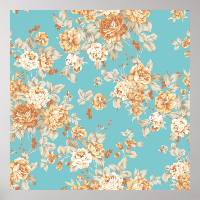 Rose bouquet design Seamless pattern with White ba Poster (Front)