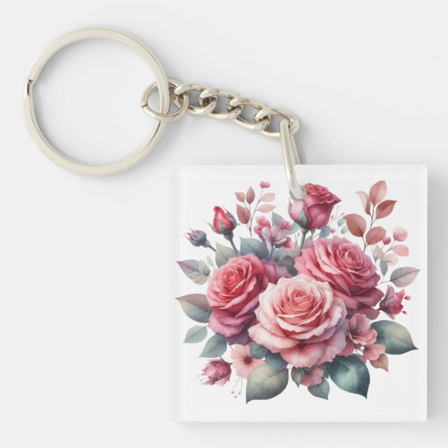 Rose Bouquet Floral Design-62101 Key Ring (Front)