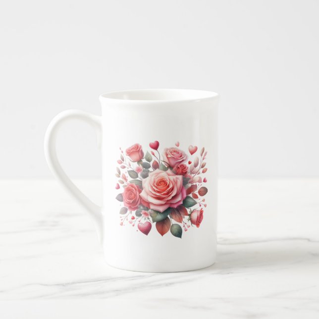 Rose Bouquet Floral Design-62103 Bone China Mug (Left)