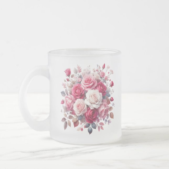 Rose Bouquet Floral Design-62104 Frosted Glass Coffee Mug (Left)