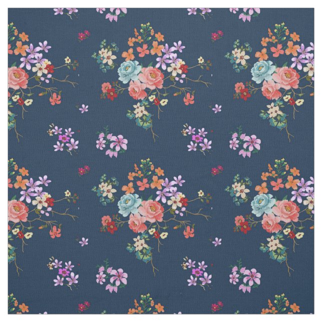 Rose Bouquet Floral Pattern Fabric (Swatch)