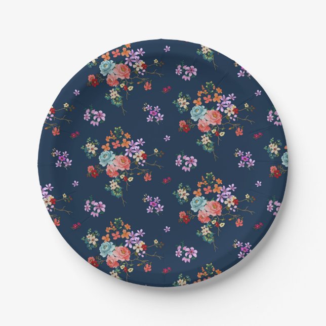 Rose Bouquet Floral Pattern Paper Plate (Front)