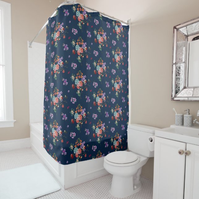 Rose Bouquet Floral Pattern Shower Curtain (In Situ)