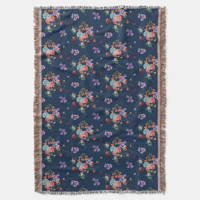 Rose Bouquet Floral Pattern Throw Blanket (Front Vertical)