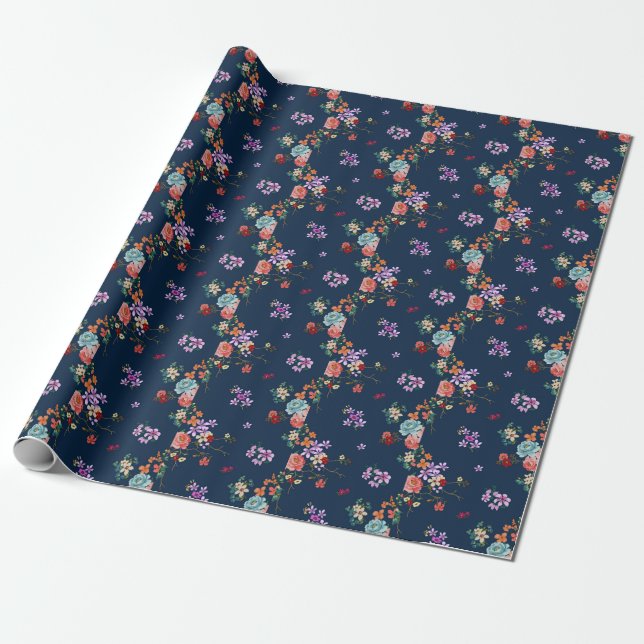 Rose Bouquet Floral Pattern Wrapping Paper (Unrolled)