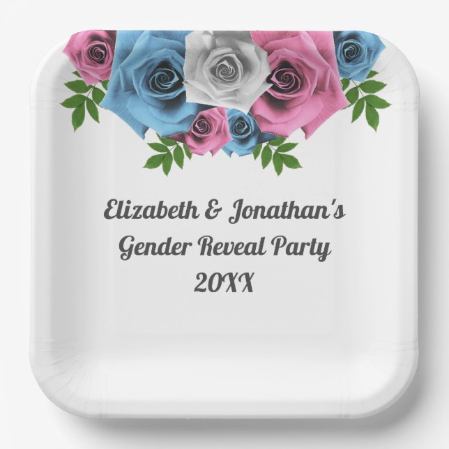 Rose Bouquet Gender Reveal Paper Plate (Front)