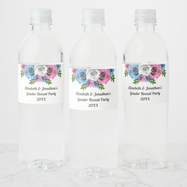 Rose Bouquet Gender Reveal Water Bottle Label (Bottles)
