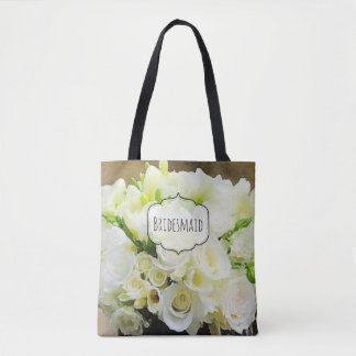 Rose Bouquet Natural White and Green Custom Tote Bag