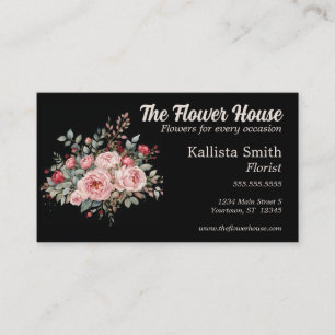 Rose Bouquet on Black Florist Floral Designer Business Card