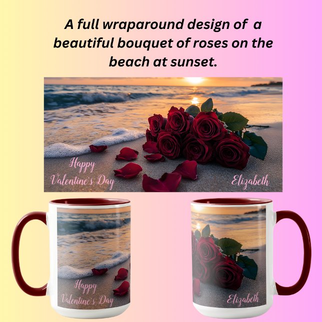 Rose bouquet on the beach at sunset mug (Creator Uploaded)