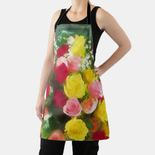 Rose Bouquet Painting - Cute Original Flower Art Apron