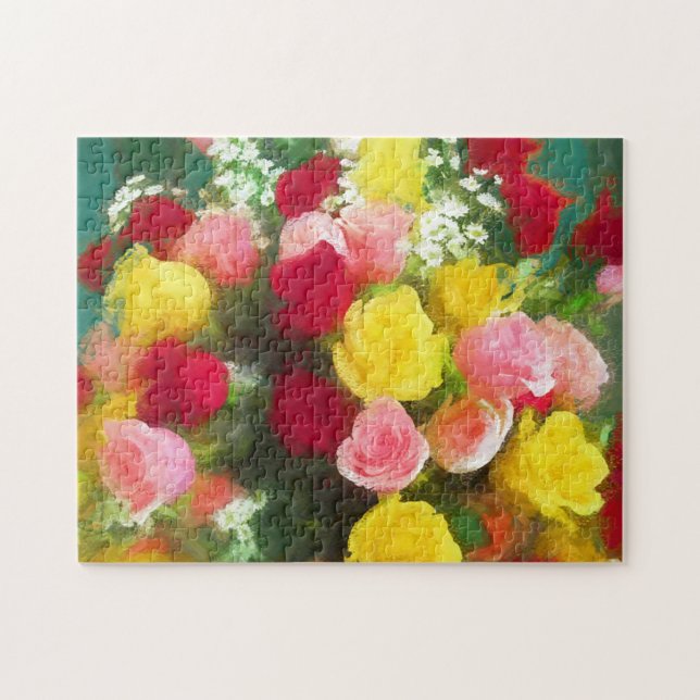 Rose Bouquet Painting - Cute Original Flower Art Jigsaw Puzzle (Horizontal)