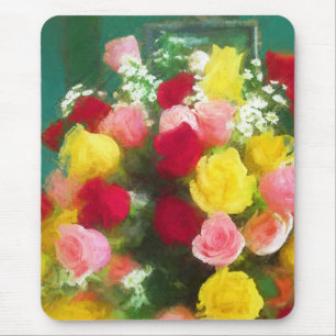Rose Bouquet Painting - Cute Original Flower Art Mouse Mat