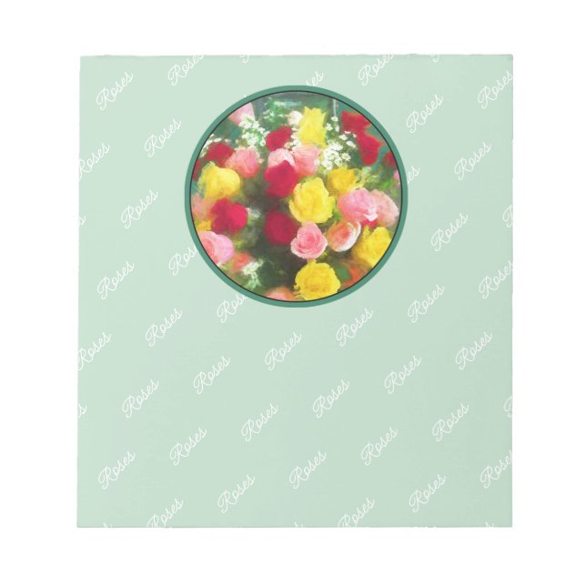 Rose Bouquet Painting - Cute Original Flower Art Notepad (Front)
