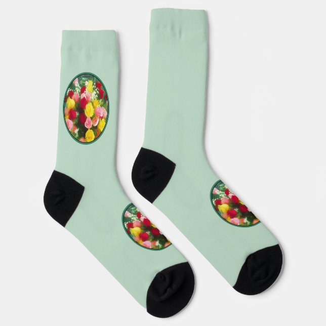 Rose Bouquet Painting - Cute Original Flower Art Socks (Right)