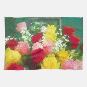 Rose Bouquet Painting - Cute Original Flower Art Tea Towel