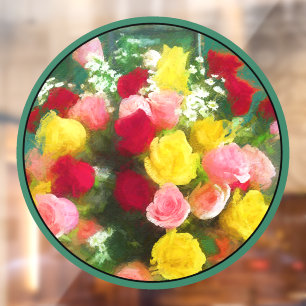 Rose Bouquet Painting - Cute Original Flower Art Window Cling