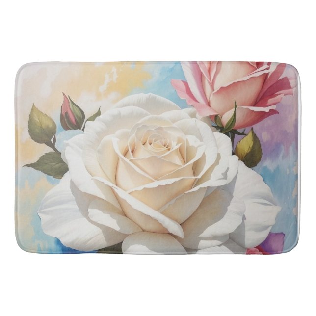 Rose Bouquet Painting Design Bath Mat (Front)