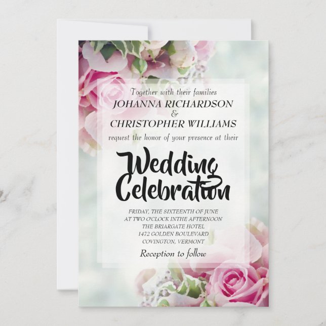 Rose Bouquet Pink Pastel Floral Wedding Invitation (Front)