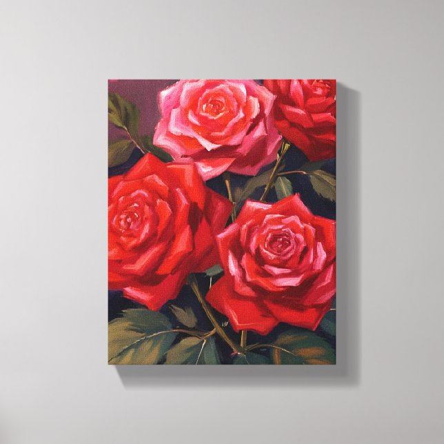 Rose Bouquet | Red Floral Watercolor Painting Canvas Print (Front)