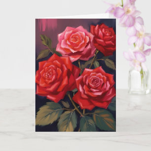 Rose Bouquet Red Floral Watercolor Painting Card