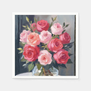 Rose Bouquet Red Floral Watercolor Painting Napkin