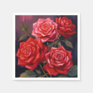 Rose Bouquet   Red Floral Watercolor Painting Napkin