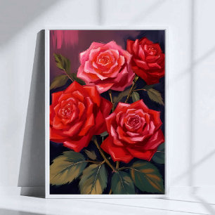 Rose Bouquet   Red Floral Watercolor Painting Poster