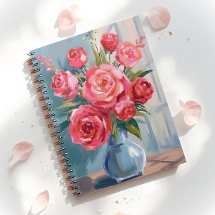 Rose Bouquet Red Flower Vase Watercolor Floral Notebook