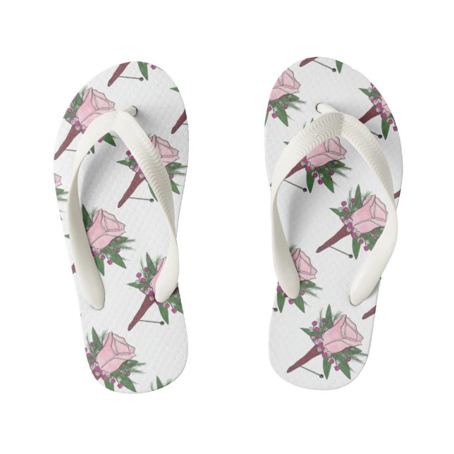 Rose Boutonniere Ring Bearer Wedding Flip Flops (Footbed)